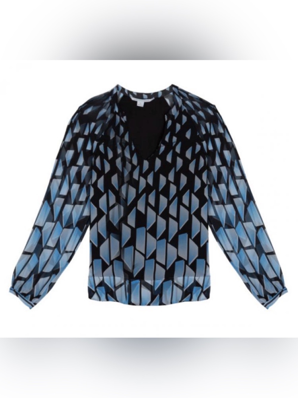 Diane Von Furstenberg Maiko Silk Chiffon V Neck long sleeve Blouse 10